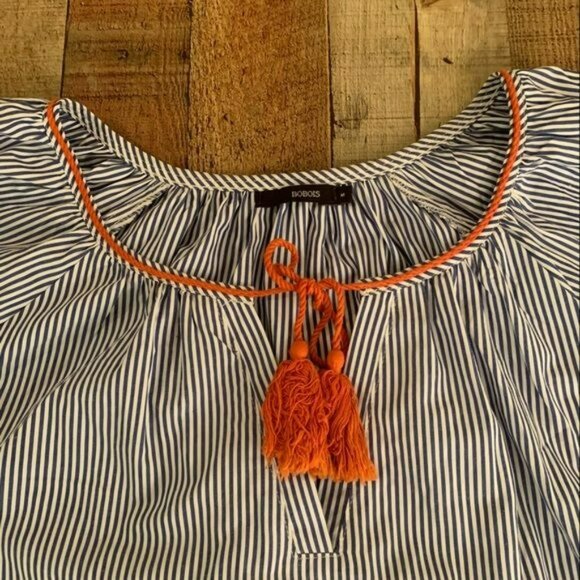 Bobois womens navy and white striped sleep shirt with embroidered flowers -M - Picture 8 of 9